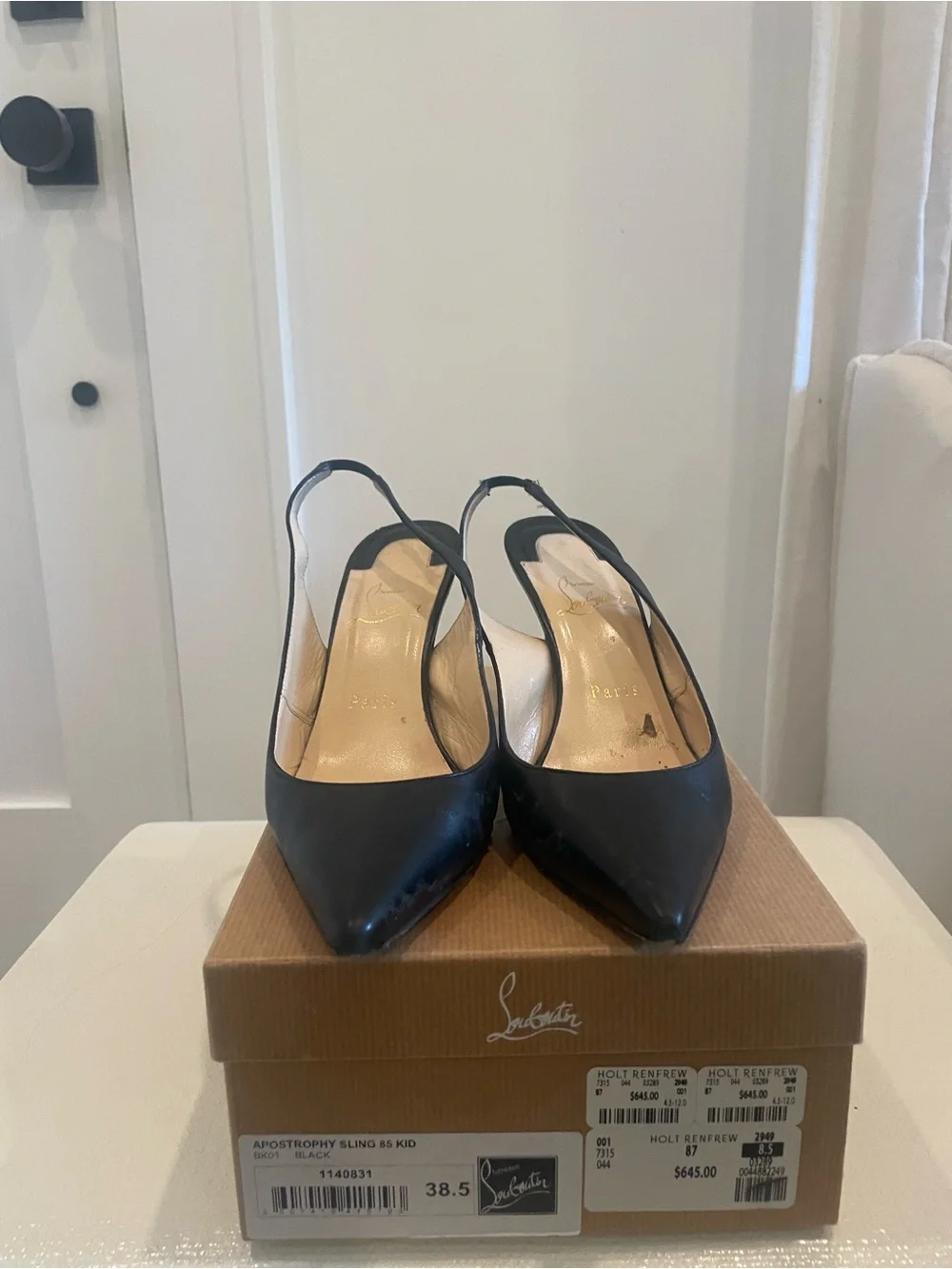 Christian Louboutin Black Pointed Slingback Pumps with Nude Interior